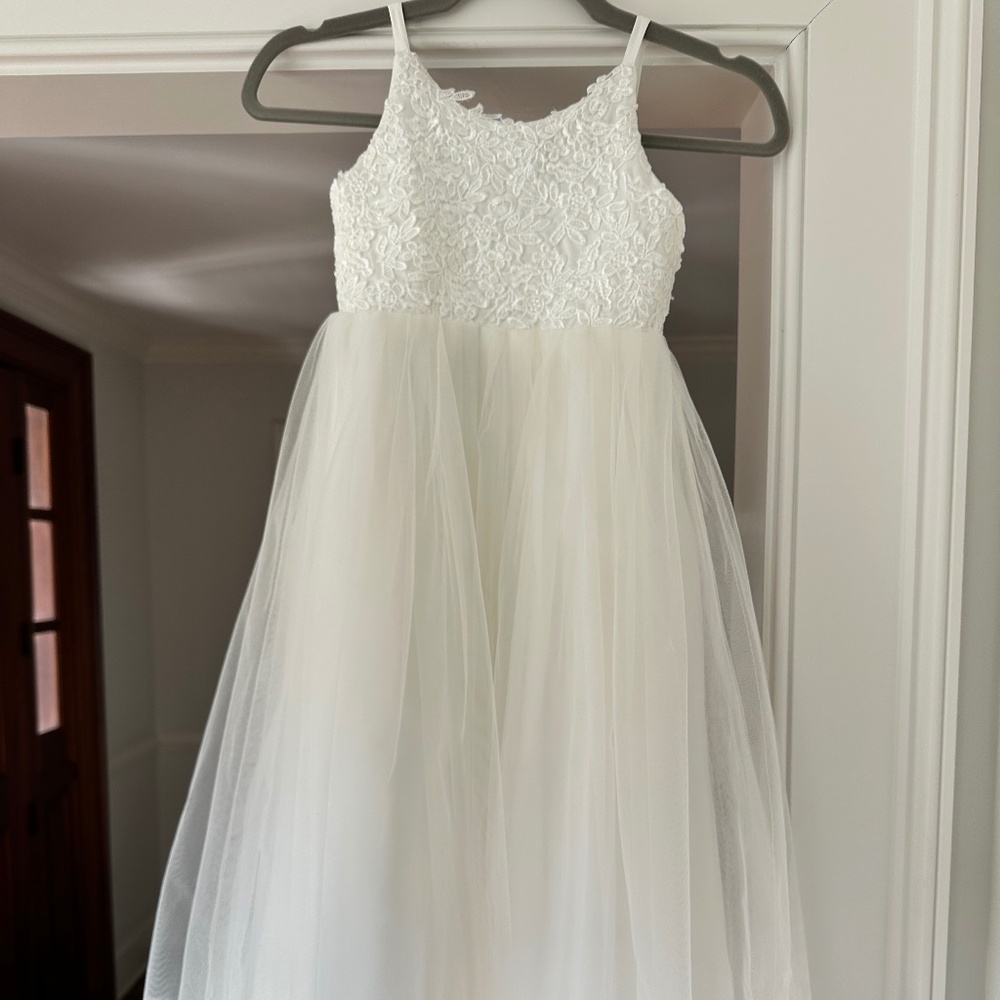Girls size 5 white flower girl dress bridal dance formal tulle special occasion